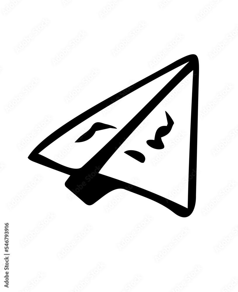 Paper airplane. Message, flight, notification. Vector blackandwhite