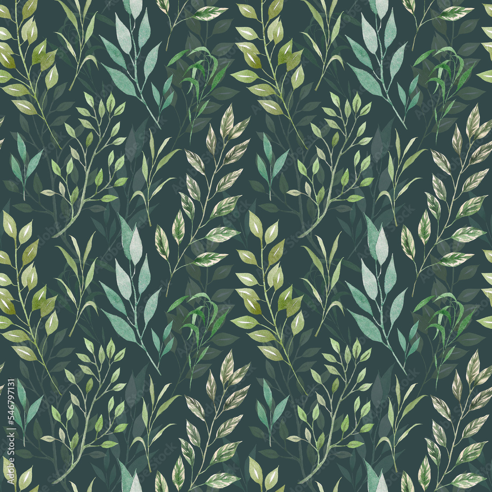 Watercolor seamless pattern of green herbs and leaves. Ideal for designer decoration. Illustration of plants, greenery. Watercolor seamless pattern of green herbs and leaves. Ideal for designer decoration. Illustration of plants, greenery.