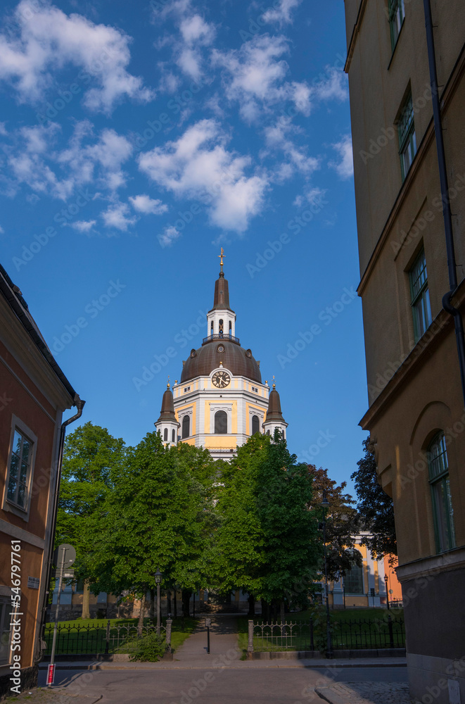 The church Katarina kyrka in the district Södermalm a sunny summer day morning in Stockholm
