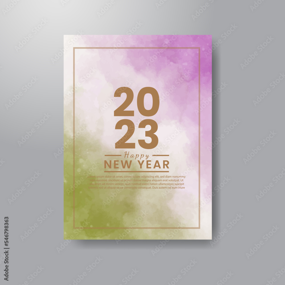 Happy new year 2023 banner or card template with watercolor background Happy new year 2023 banner or card template with watercolor background