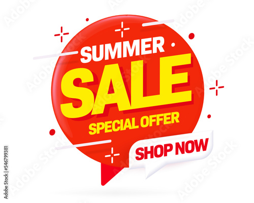 Summer sale special offer marketing sticker design. Seasonal shop event sale advertising badge template. Retail business announcement label vector illustration