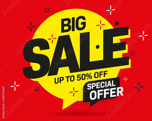 Big sale discount label with special offer. Sale sticker vector illustration with up to 50 percent off price clearance. Half price big sale promotion