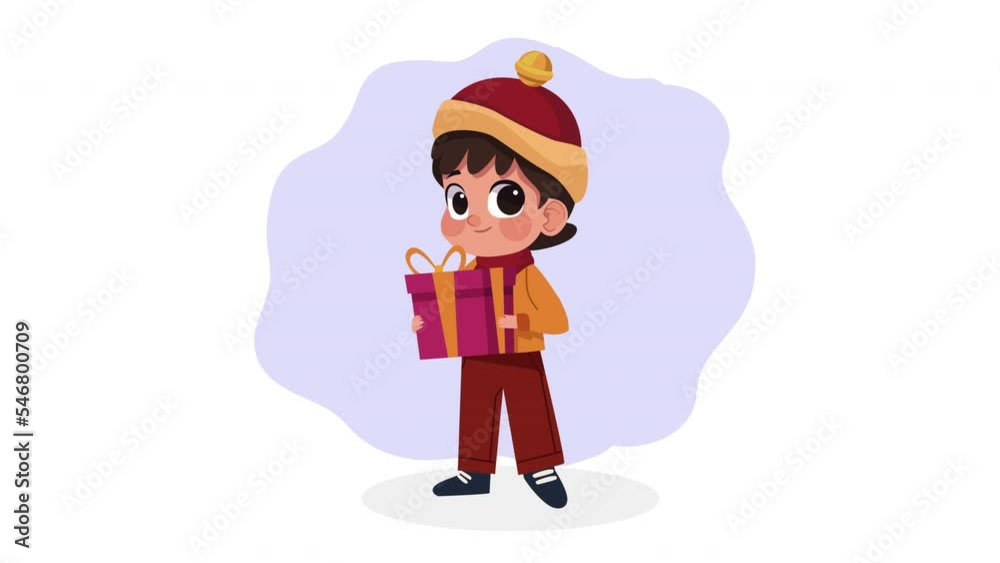 little boy wearing winter clothes with gift little boy wearing winter clothes with gift