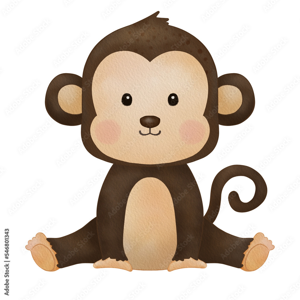 Safari animals watercolor illustration monkey Safari animals watercolor illustration monkey