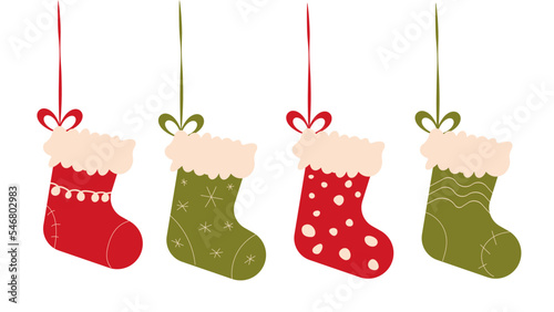 Christmas winter socks for gifts . Flat cartoon style vector illustration isolated on white background
