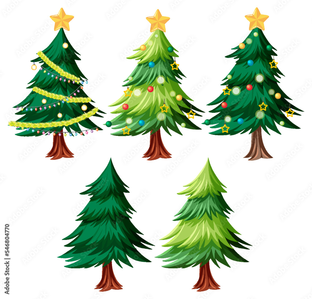 Christmas trees with ornament set