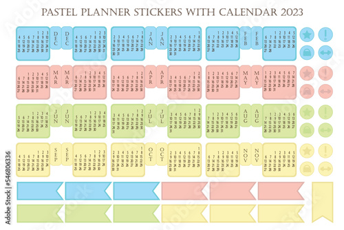 Calendar tabs are two-way in vector. Stickers for a pastel-colored diary with flags.