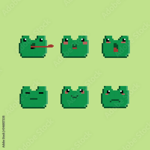 illustration vector graphic of frog emoticon with pixel art style, good for your project  or can use on background.
