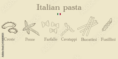 Italian pasta hand drawn lines different types