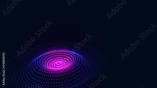 Futuristic wave. Dark cyberspace. Abstract music sound wave with dots. White moving particles on a pink background. 3d rendering.