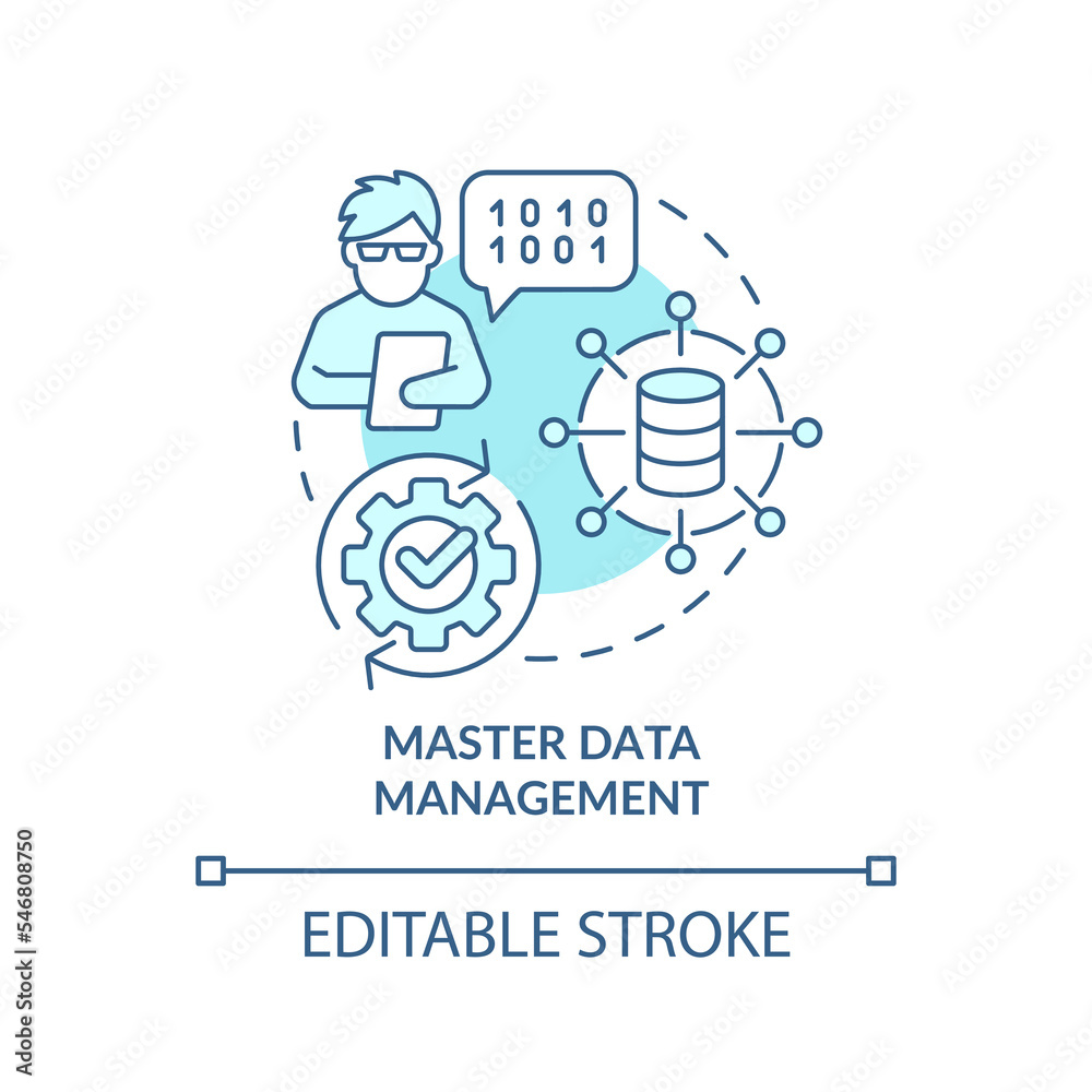 Master data management turquoise concept icon. Information technology abstract idea thin line illustration. Isolated outline drawing. Editable stroke. Arial, Myriad Pro-Bold fonts used