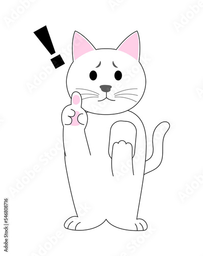 A white cat  gesturing with a finger: white background