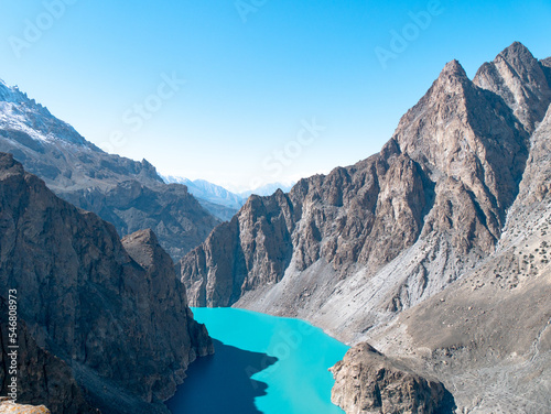 Scenery at Attabad Lake in the Pakistani-Administered Kashmir Region of Gilgit-Baltistan on a sunny morning - Horizontal shot photo