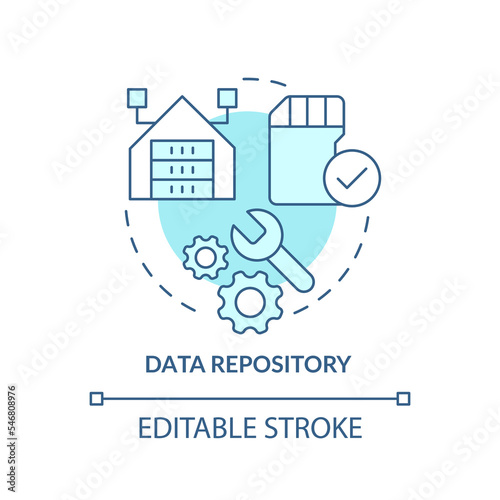 Data repository turquoise concept icon. Digital information storage abstract idea thin line illustration. Isolated outline drawing. Editable stroke. Arial, Myriad Pro-Bold fonts used