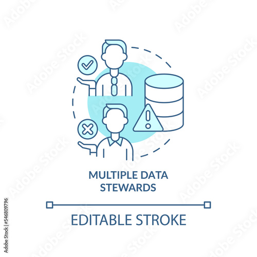 Multiple data stewards turquoise concept icon. Information management issue abstract idea thin line illustration. Isolated outline drawing. Editable stroke. Arial, Myriad Pro-Bold fonts used
