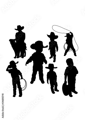 Western little cowboy silhouettes. Good use for symbol, logo, icon, mascot, sign, or any design you want.