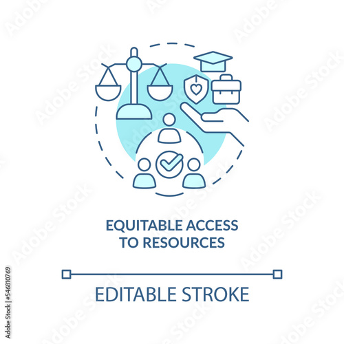 Equitable access to resources turquoise concept icon. Attribute of inclusive growth abstract idea thin line illustration. Isolated outline drawing. Editable stroke. Arial, Myriad Pro-Bold fonts used