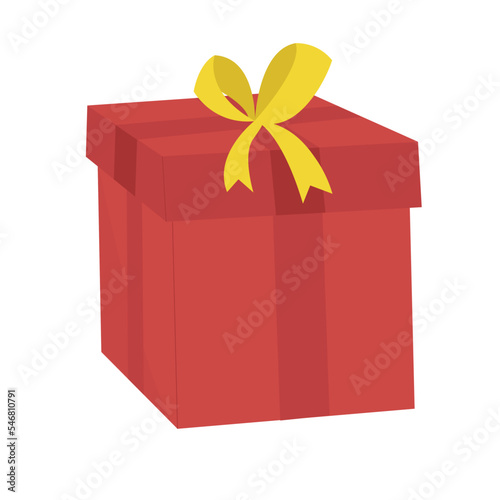 Gift red box tied with a gold ribbon vector rillustration. photo