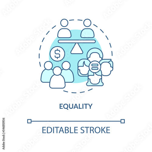 Equality turquoise concept icon. Social issue. Element of inclusive economy index abstract idea thin line illustration. Isolated outline drawing. Editable stroke. Arial, Myriad Pro-Bold fonts used