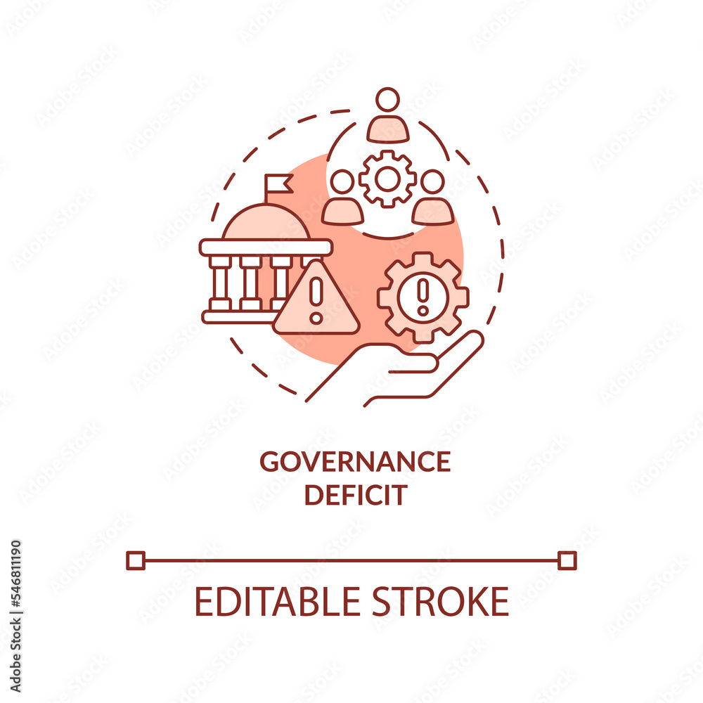 Governance deficit red concept icon. Emergence of fair growth in poor countries abstract idea thin line illustration. Isolated outline drawing. Editable stroke. Arial, Myriad Pro-Bold fonts used Governance deficit red concept icon. Emergence of fair growth in poor countries abstract idea thin line illustration. Isolated outline drawing. Editable stroke. Arial, Myriad Pro-Bold fonts used
