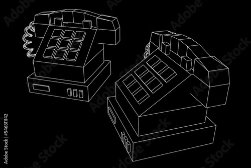 Old retro landline telephone. Wireframe vector