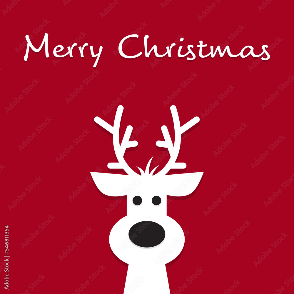 Cute Christmas reindeer on a red background. Christmas background, banner, or card.