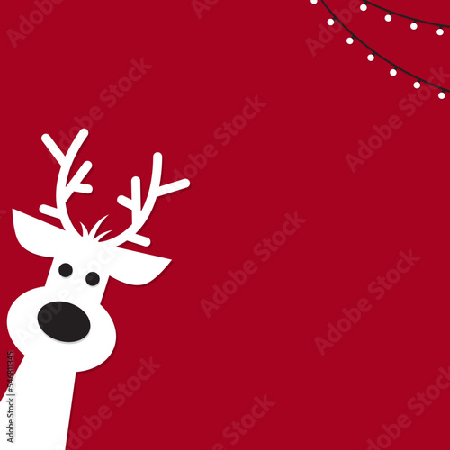 Cute reindeer on a red background. Christmas background, banner ,or card.