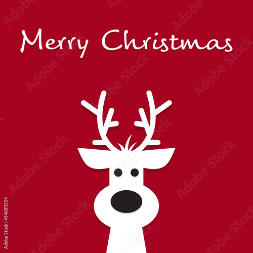 Obraz na płótnie Cute Christmas reindeer on a red background. Christmas background, banner, or card. w salonie