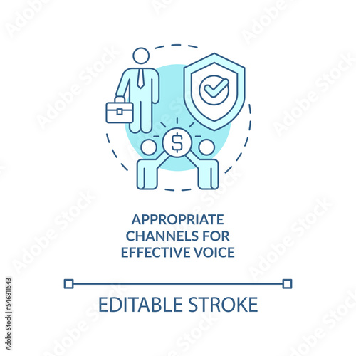 Appropriate channels for effective voice turquoise concept icon. Fair job practice abstract idea thin line illustration. Isolated outline drawing. Editable stroke. Arial, Myriad Pro-Bold fonts used