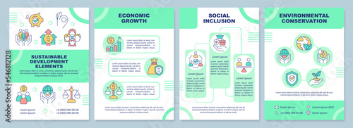 Sustainable development elements brochure template. Leaflet design with linear icons. Editable 4 vector layouts for presentation, annual reports. Arial-Black, Myriad Pro-Regular fonts used