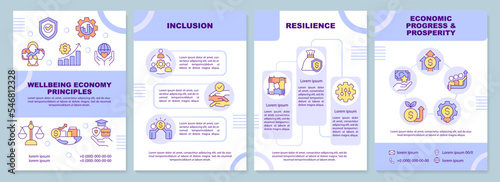 Wellbeing economy principles brochure template. Leaflet design with linear icons. Editable 4 vector layouts for presentation, annual reports. Arial-Black, Myriad Pro-Regular fonts used