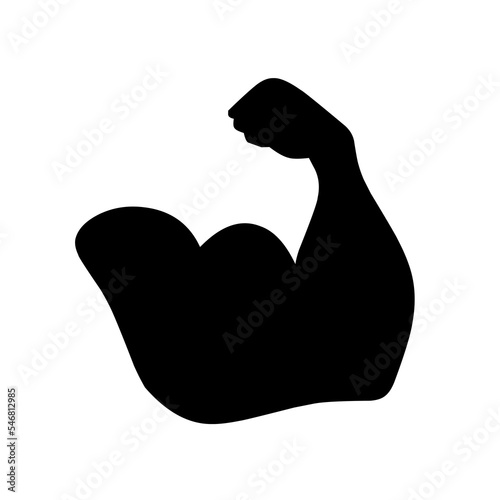 Big bicep muscle vector silhouette on white background. Bodybuilder pose showing big arms. Vector illustration