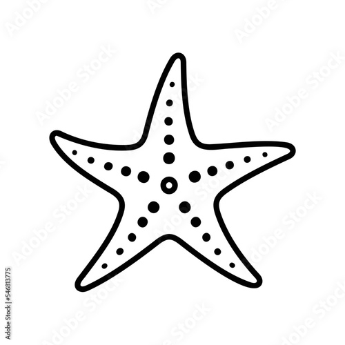 Starfish icon for sea creature in shallow ocean in black outline style