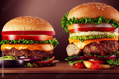 delicious homemade burgers of beef  cheese and vegetables