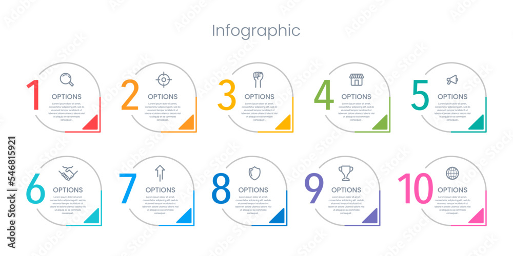 Set of numbers 1 to 10 pop-up infographics. Vector illustration. Stock ...