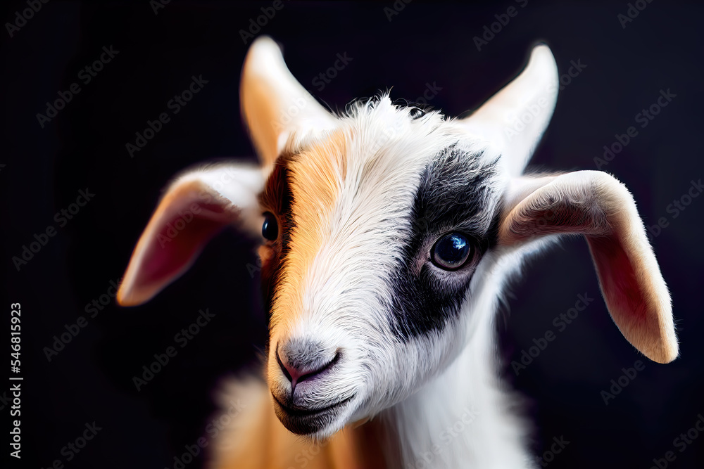 Illustration of cute little baby goat in studio setting Illustration of cute little baby goat in studio setting