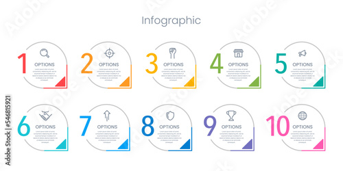 Set of numbers 1 to 10 pop-up infographics. Vector illustration.