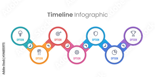 Business Timeline. Infographic 7 options with icons.
