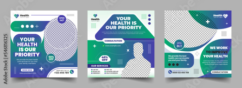 Set of Medical and healthcare social media post design template