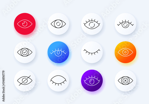 Human eye set icon. Ophthalmologist, eyesight, closed, tick, sight, checkmark, oculist, crossed out, obscene content, hide, eyelid, eyelashes, pupils, cross, view error, see. Vision concept.