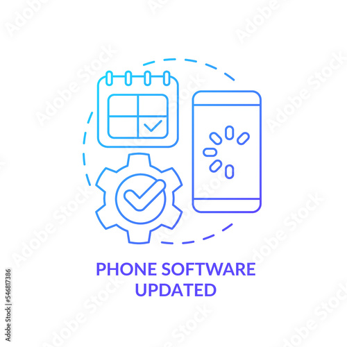 Phone software updated blue gradient concept icon. Install latest version. Renew operating system abstract idea thin line illustration. Isolated outline drawing. Myriad Pro-Bold font used