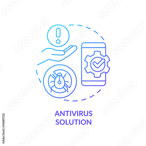Antivirus solution blue gradient concept icon. Smartphone safety. Remove viruses and malwares. Debug program abstract idea thin line illustration. Isolated outline drawing. Myriad Pro-Bold font used