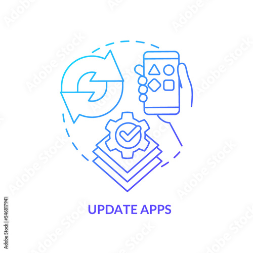Update apps blue gradient concept icon. Download software latest version. Digital protection abstract idea thin line illustration. Isolated outline drawing. Myriad Pro-Bold font used