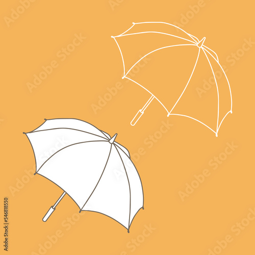 Outline umbrella mockup. Vector illustration. Copy space. Linear, vector, realistic, outline illustration.