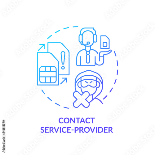 Contact service call center blue gradient concept icon. Unblock mobile network card. Prevent cybercrime abstract idea thin line illustration. Isolated outline drawing. Myriad Pro-Bold font used
