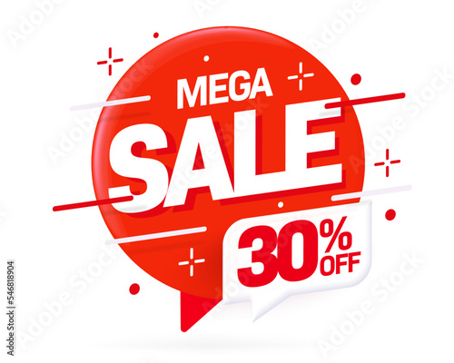Mega sale 30 percent off sticker label template. Discount offer mega sale. Price clearance for online shopping. Marketing promotion vector illustration isolated on white background