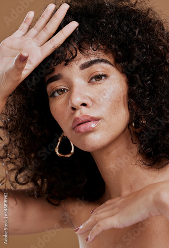 Cuadro en lienzo Portrait of woman, skincare and hair beauty for cosmetics wellness healthcare, natural makeup and skin care health