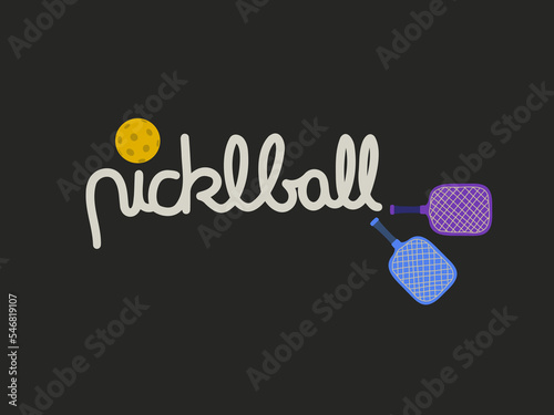 Rackets and ball illustranios for you club or team design. Hand drawn illustration with lettering.