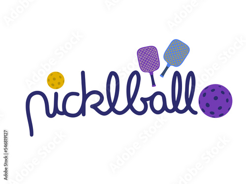 Rackets and ball illustranios for you club or team design. Hand drawn illustration with lettering.