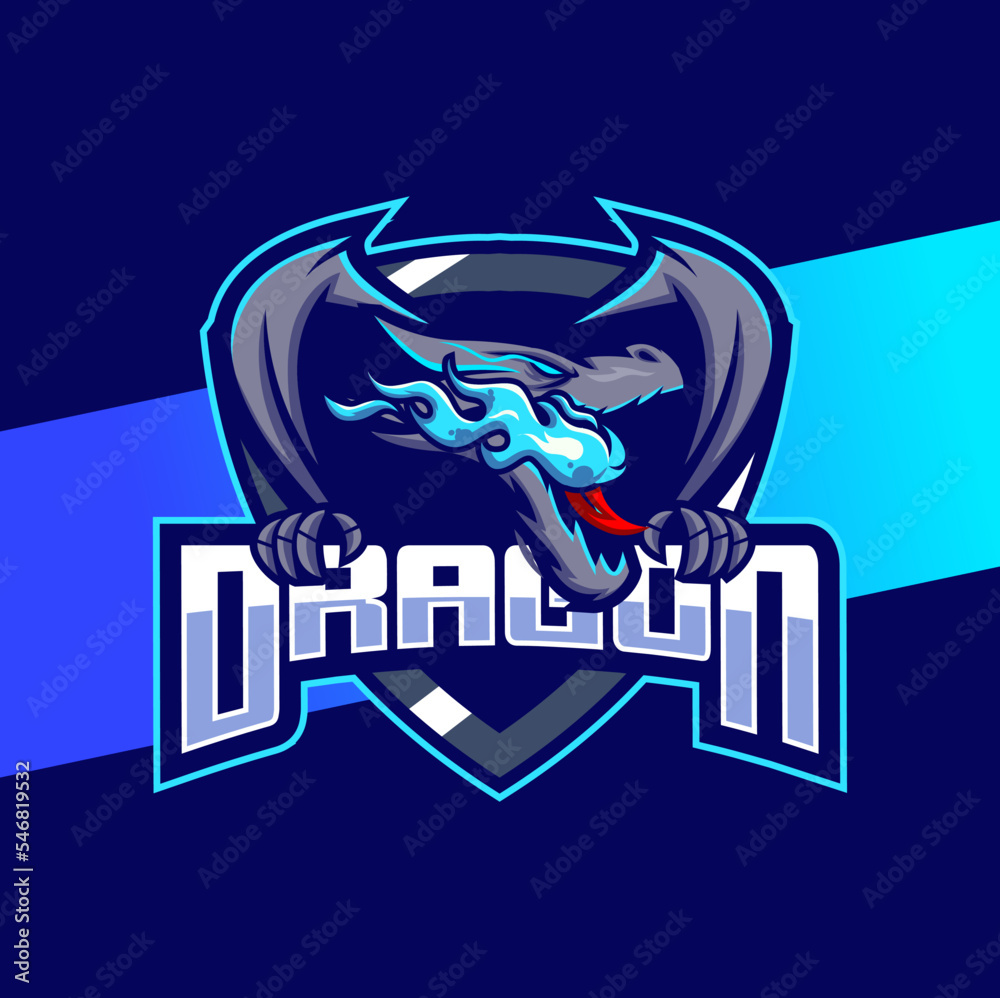 Fototapeta premium dragon mascot character design for esport logo gaming and sport with blue fire